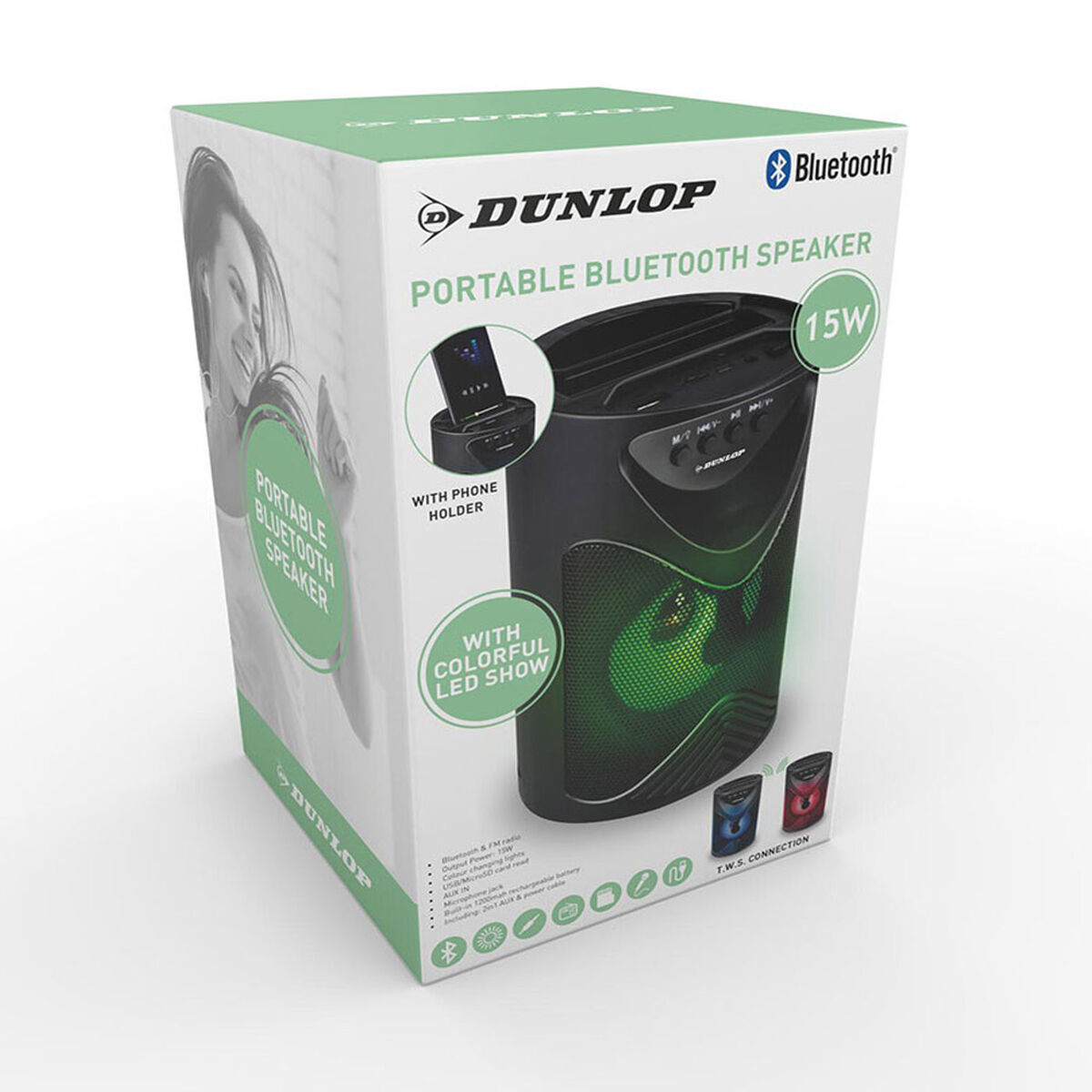 Altifalante Bluetooth Dunlop TWS 15 W Preto USB